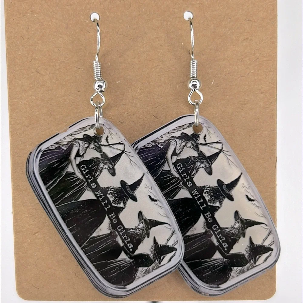 2D Chic Witch “Girls Will Be Girls” Acrylic Earrings Fashion Jewelry - Picture 4 of 4